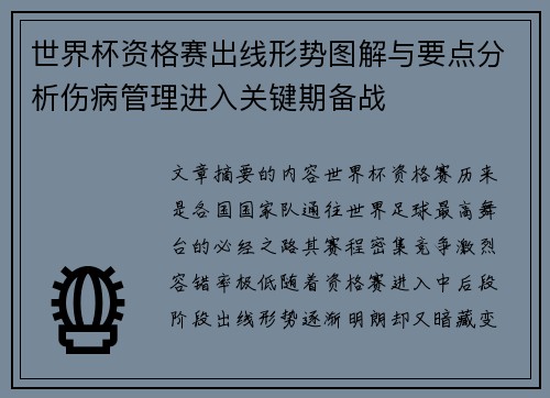 世界杯资格赛出线形势图解与要点分析伤病管理进入关键期备战 世界杯资格赛出线形势图解与要点分析伤病管理进入关键期备战