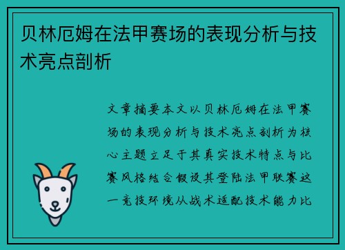 贝林厄姆在法甲赛场的表现分析与技术亮点剖析